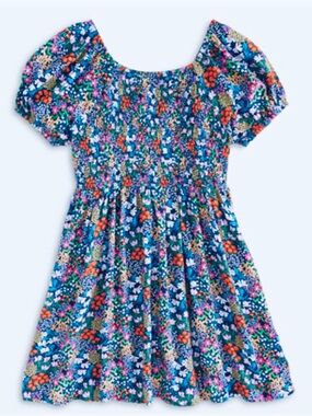 Epic ThreadsFloral Smocked Blue Puff-Sleeve Dress